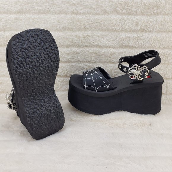 Platform Goth Sandals Black Matte Web Toe Strap With Spider Buckle Funn 10 - Picture 10 of 16